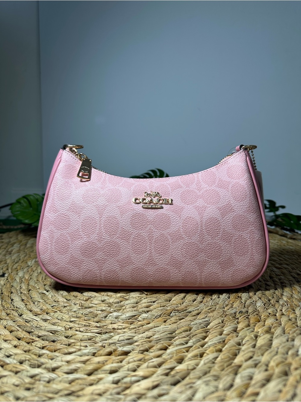 Coach Light Pink Signature Mini Shoulder Bag with Gold Hardware